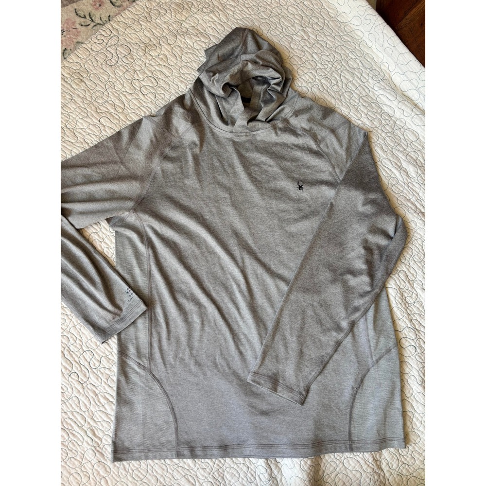 Spyder Swim Mens Rash Guard Hoodie Grey UPF 50+ Long Sleeve Sun Shirt Medium